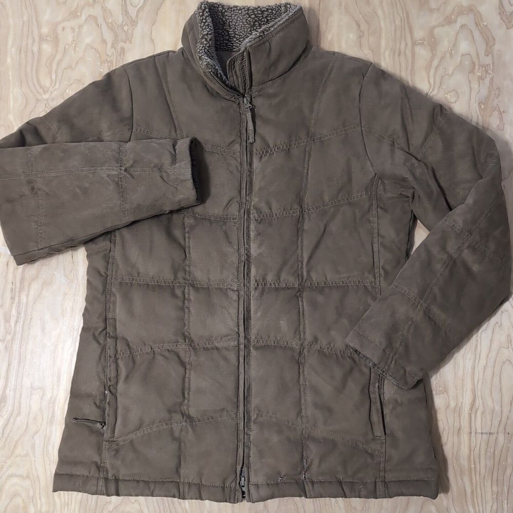 LL Bean Womens Med Jacket Coat Quilted Goose Down Brown Puffer Winter WARM